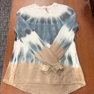 XCVI Blue and Tan Tie-Dye Long Sleeve Top